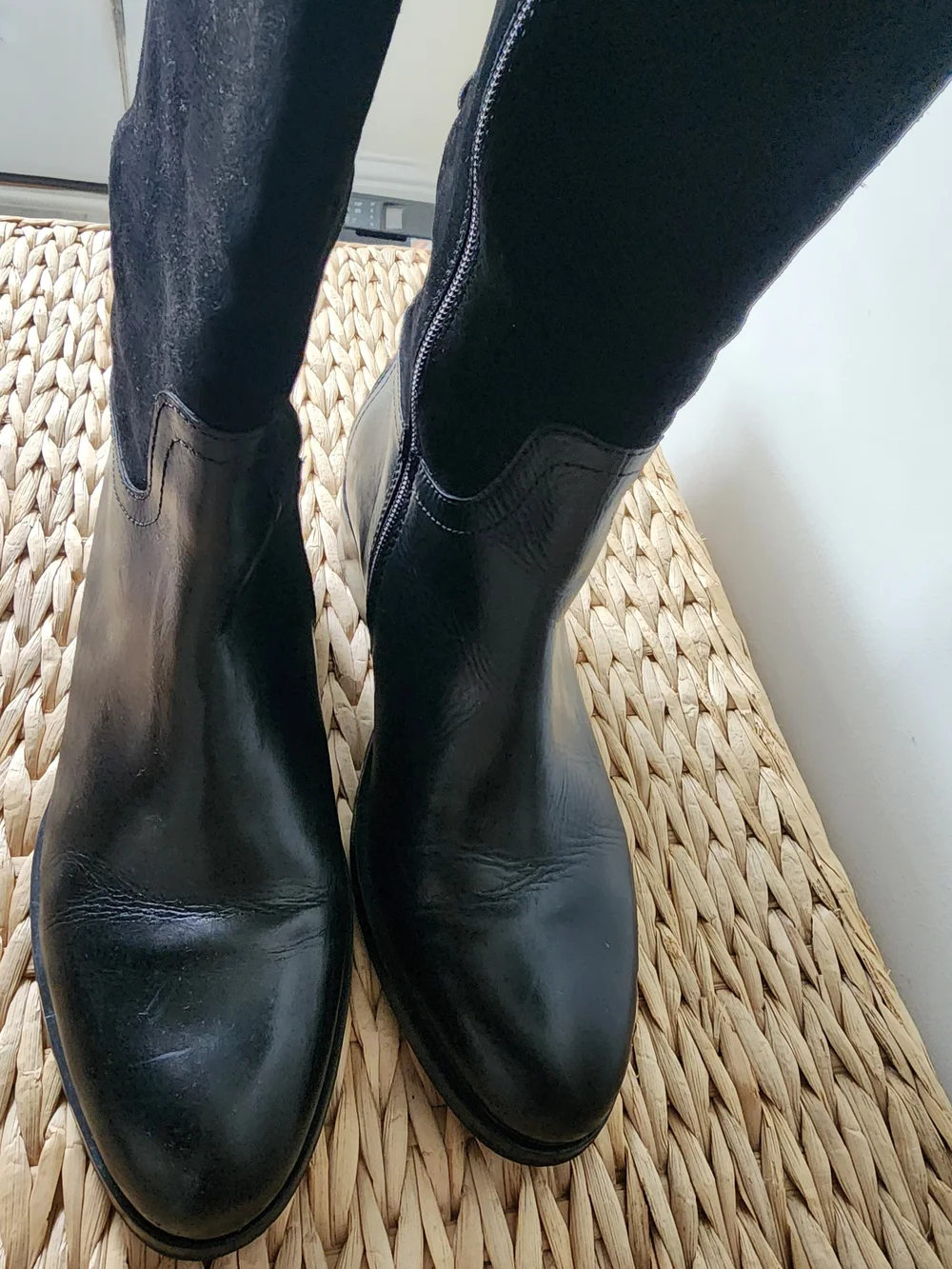 Women’s Black Lace-Up Knee-High Leather & Suede Boots (NWOT)